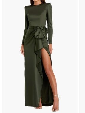 Mac Duggal Long Sleeve Structured Bow Draped Column Gown